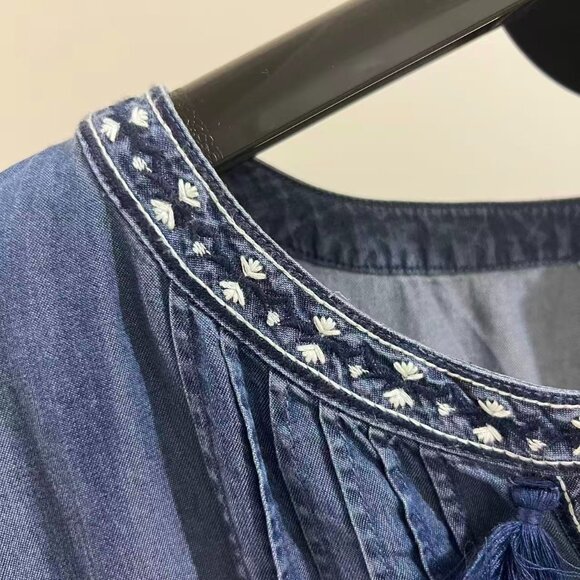 NWOT John Mark Embroidered V-Neck 3/4 Cinched Sleeve Tassel Tie Front Dress 3X - Picture 5 of 12